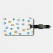 Blauw, Goud & Wit Grieks Oogmati Patroon Bagagelabel