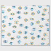 Blauw, Goud & Wit Grieks Oogmati Patroon Cadeaupapier (Vlak)