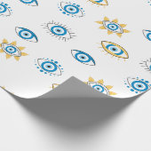 Blauw, Goud & Wit Grieks Oogmati Patroon Cadeaupapier (Hoek)