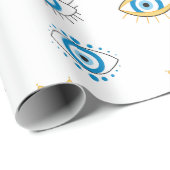 Blauw, Goud & Wit Grieks Oogmati Patroon Cadeaupapier (Rol Hoek)