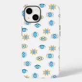 Blauw, Goud & Wit Grieks Oogmati Patroon Case-Mate iPhone Case (Achterkant)