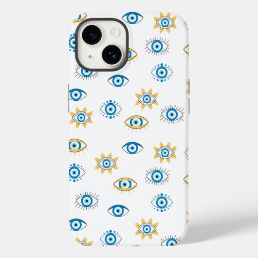 Blauw, Goud & Wit Grieks Oogmati Patroon Case-Mate iPhone Case (Achterkant)