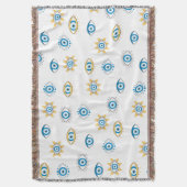 Blauw, Goud & Wit Grieks Oogmati Patroon Deken (Voorkant Verticaal)