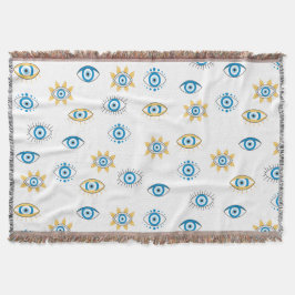 Blauw, Goud & Wit Grieks Oogmati Patroon Deken