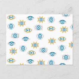 Blauw, Goud & Wit Grieks Oogmati Patroon Feestdagenkaart