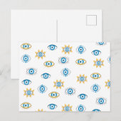 Blauw, Goud & Wit Grieks Oogmati Patroon Feestdagenkaart (Voorkant / Achterkant)