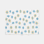 Blauw, Goud & Wit Grieks Oogmati Patroon Fleece Deken (Voorkant (Horizontaal))