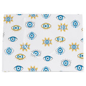 Blauw, Goud & Wit Grieks Oogmati Patroon Groot Cadeauzakje (Voorkant)