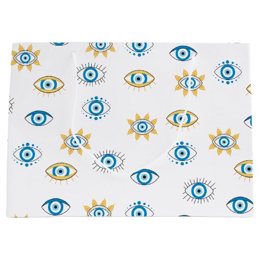 Blauw, Goud & Wit Grieks Oogmati Patroon Groot Cadeauzakje (Voorkant)