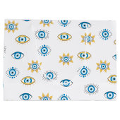 Blauw, Goud & Wit Grieks Oogmati Patroon Groot Cadeauzakje (Achterkant)