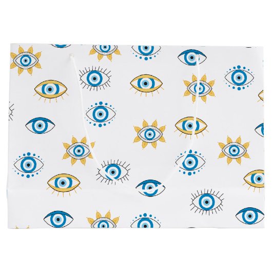 Blauw, Goud & Wit Grieks Oogmati Patroon Groot Cadeauzakje (Achterkant)