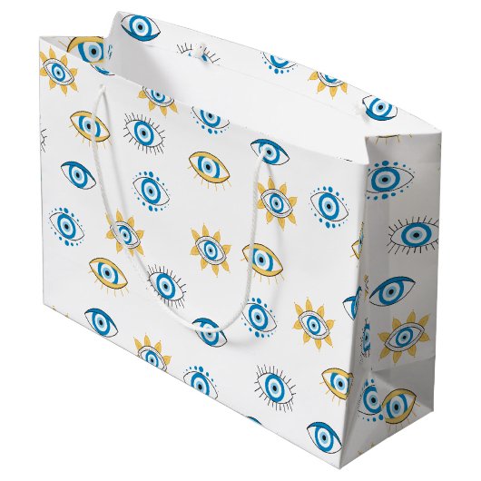 Blauw, Goud & Wit Grieks Oogmati Patroon Groot Cadeauzakje (Achterkant Gekanteld)