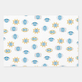 Blauw, Goud & Wit Grieks Oogmati Patroon Inpakpapier Vel (Voorkant 3)