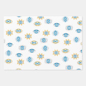 Blauw, Goud & Wit Grieks Oogmati Patroon Inpakpapier Vel (Voorkant 2)