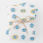 Blauw, Goud & Wit Grieks Oogmati Patroon Inpakpapier Vel (In situ)