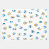 Blauw, Goud & Wit Grieks Oogmati Patroon Inpakpapier Vel (Voorkant)