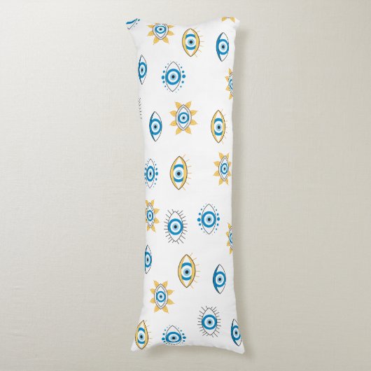 Blauw, Goud & Wit Grieks Oogmati Patroon Lichaamskussen (Voorkant Verticaal)