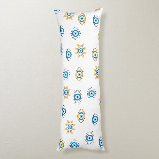 Blauw, Goud & Wit Grieks Oogmati Patroon Lichaamskussen (Achterkant (Verticaal))