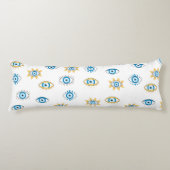 Blauw, Goud & Wit Grieks Oogmati Patroon Lichaamskussen (Voorkant)