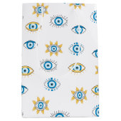 Blauw, Goud & Wit Grieks Oogmati Patroon Medium Cadeauzakje (Voorkant)