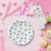 Blauw, Goud & Wit Grieks Oogmati Patroon Papieren Bordje (Feest)