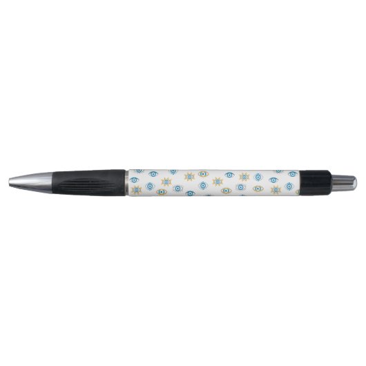 Blauw, Goud & Wit Grieks Oogmati Patroon Pen (Voorkant)
