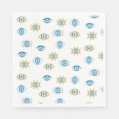 Blauw, Goud & Wit Grieks Oogmati Patroon Servet (Voorkant)