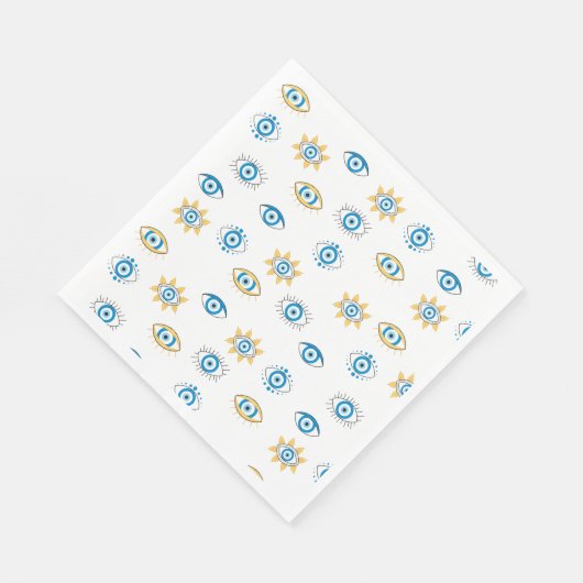 Blauw, Goud & Wit Grieks Oogmati Patroon Servet (Hoek)