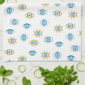 Blauw, Goud & Wit Grieks Oogmati Patroon Theedoek (Gevouwen)