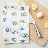 Blauw, Goud & Wit Grieks Oogmati Patroon Theedoek (Quarter Fold)