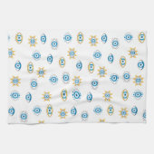 Blauw, Goud & Wit Grieks Oogmati Patroon Theedoek (Horizontaal)