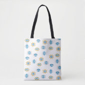 Blauw, Goud & Wit Grieks Oogmati Patroon Tote Bag (Voorkant)
