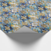 Blauw Goud Wit Kerstmis Sneeuwvlokken Cadeaupapier (Hoek)