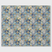 Blauw Goud Wit Kerstmis Sneeuwvlokken Cadeaupapier (Vlak)