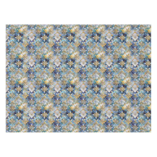 Blauw Goud Wit Kerstmis Sneeuwvlokken Tafelkleed (Voorkant (Horizontaal))