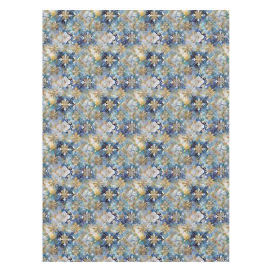 Blauw Goud Wit Kerstmis Sneeuwvlokken Tafelkleed (Voorkant)