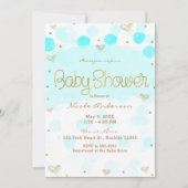 Blauw Goud Wit Polka Dots & Hearts Baby shower Kaart (Voorkant)