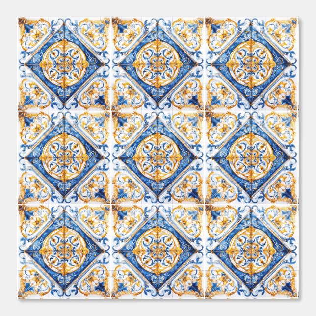 Blauw Goud & Wit Talavera Azulejo Kijk Tegel Behang (Voorkant)