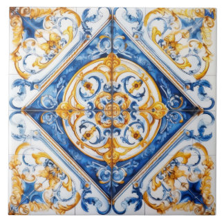 Blauw Goud & Wit Talavera Azulejo Kijk Tegel Tegeltje