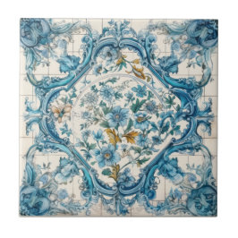 Blauw Goud & Wit Talavera Azulejo Look Tegel 3 Tegeltje