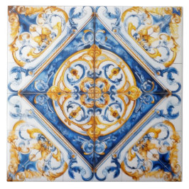 Blauw Goud & Wit Talavera Azulejo Look Tegel Tegeltje