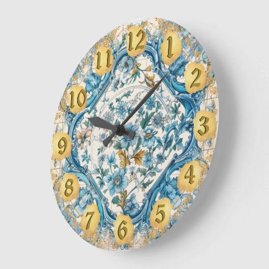 Blauw Goud wit Talavera Azulejo look Wandklok (Hoek)