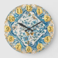 Blauw Goud wit Talavera Azulejo look Wandklok