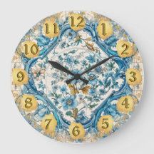 Blauw Goud wit Talavera Azulejo look Wandklok