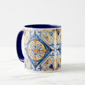 Blauw Goud & Wit Talavera Azulejo Tegel Kijk Mok (Voorkant links)