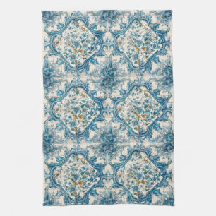Blauw Goud & Wit Talavera Azulejo Tegel Look 3 Theedoek
