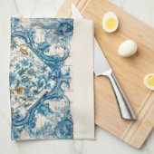 Blauw Goud & Wit Talavera Azulejo Tegel Look 3 Theedoek (Quarter Fold)