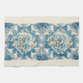 Blauw Goud & Wit Talavera Azulejo Tegel Look 3 Theedoek (Horizontaal)