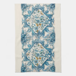 Blauw Goud & Wit Talavera Azulejo Tegel Look 3 Theedoek