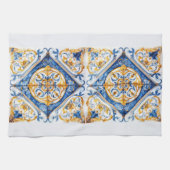 Blauw Goud & Wit Talavera Azulejo Tegel Look Theedoek (Horizontaal)